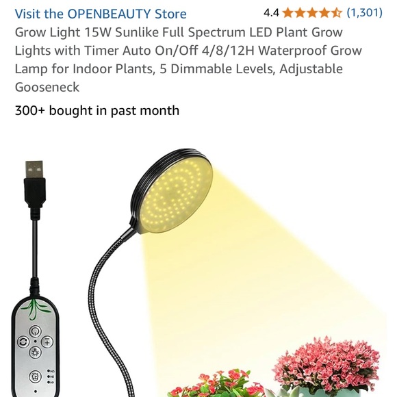 SET OF 2 Grow Lights 15W LED with Timer Auto On/Off 4/8/12H for Indoor Plants - Picture 5 of 5